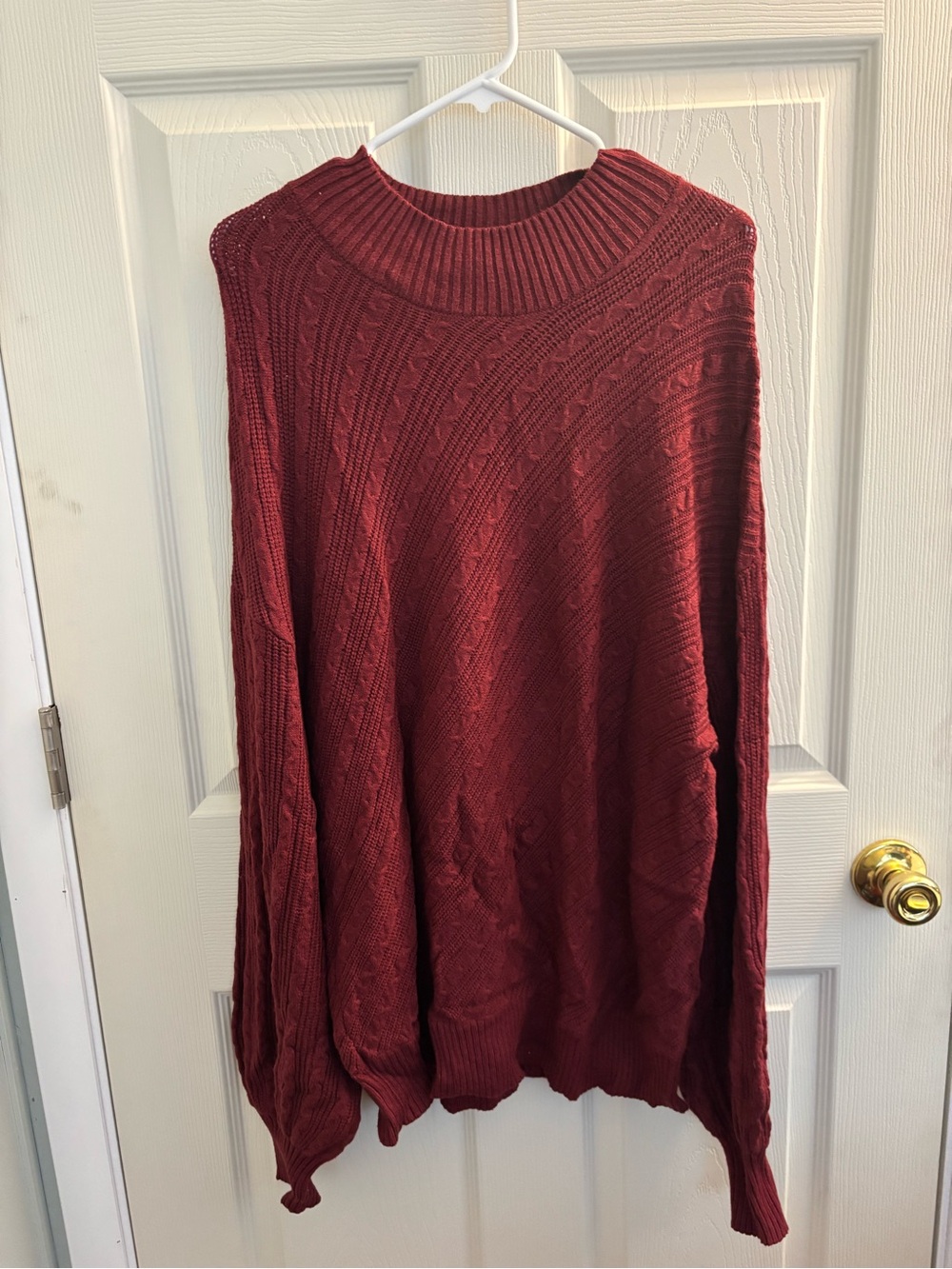 Women's Cable-Textured Mock Neck Sweater - Deep Wine
